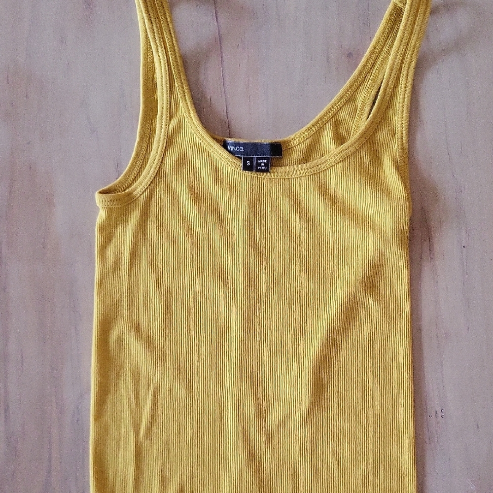 VINCE Mustard Yellow Ribbed Tank Top